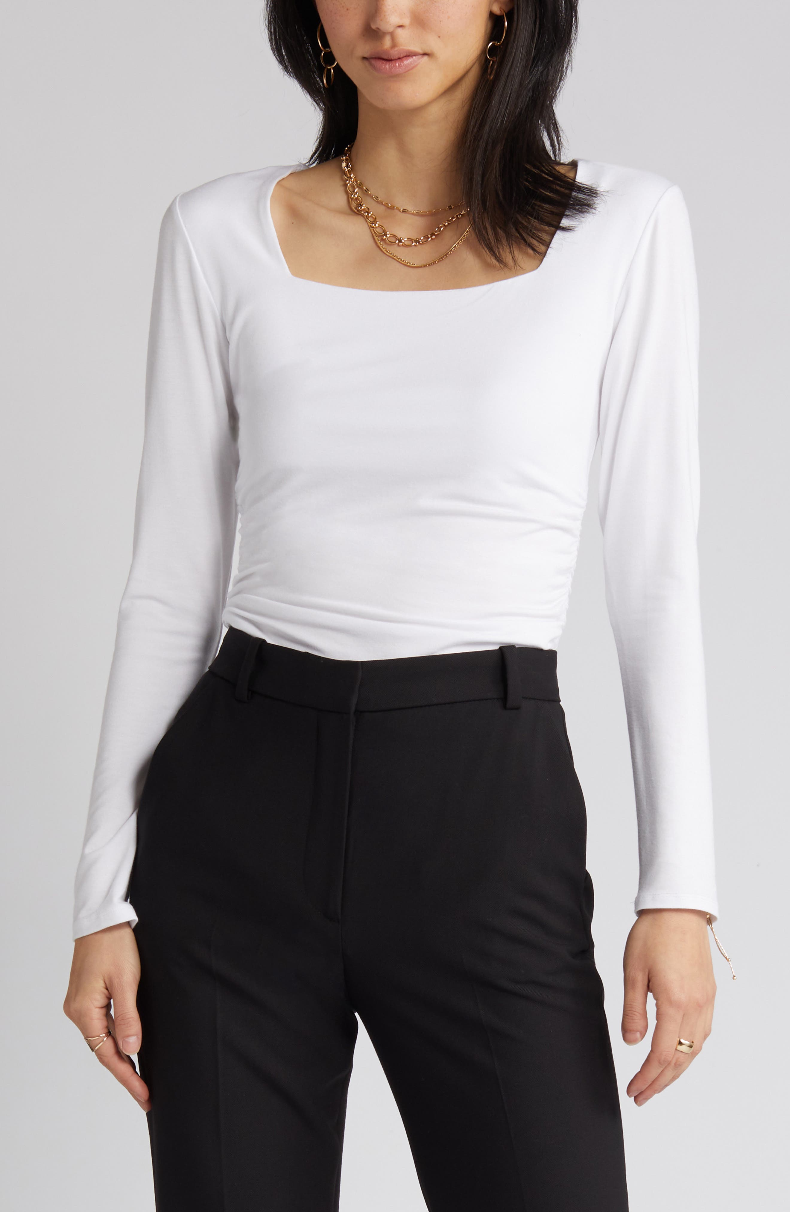 Halogen® Ruched Square Neck Top (Women) | Nordstromrack