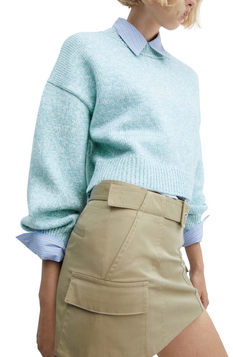 MANGO Drop Shoulder Crop Sweater, Alternate, color, Sky Blue