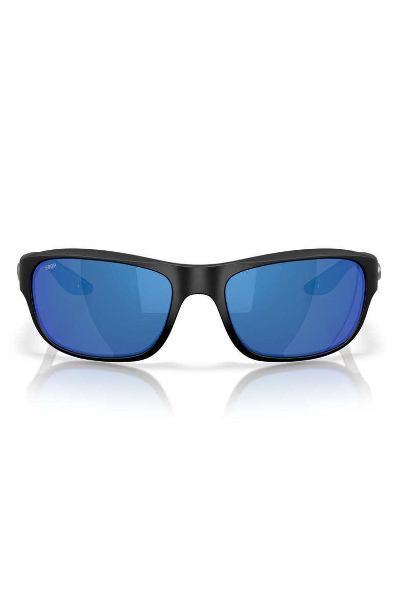 Costa Del Mar Clipperton 58mm Polarized Rectangular Sunglasses, Main, color, Matte Black/ Blue Mirror 580P