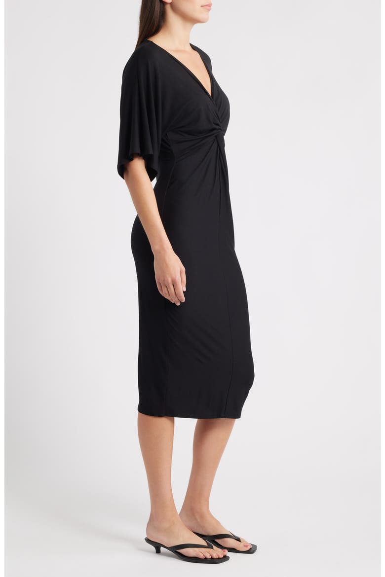 Twist Front Knit Midi Dress, Alternate, color, BLACK
