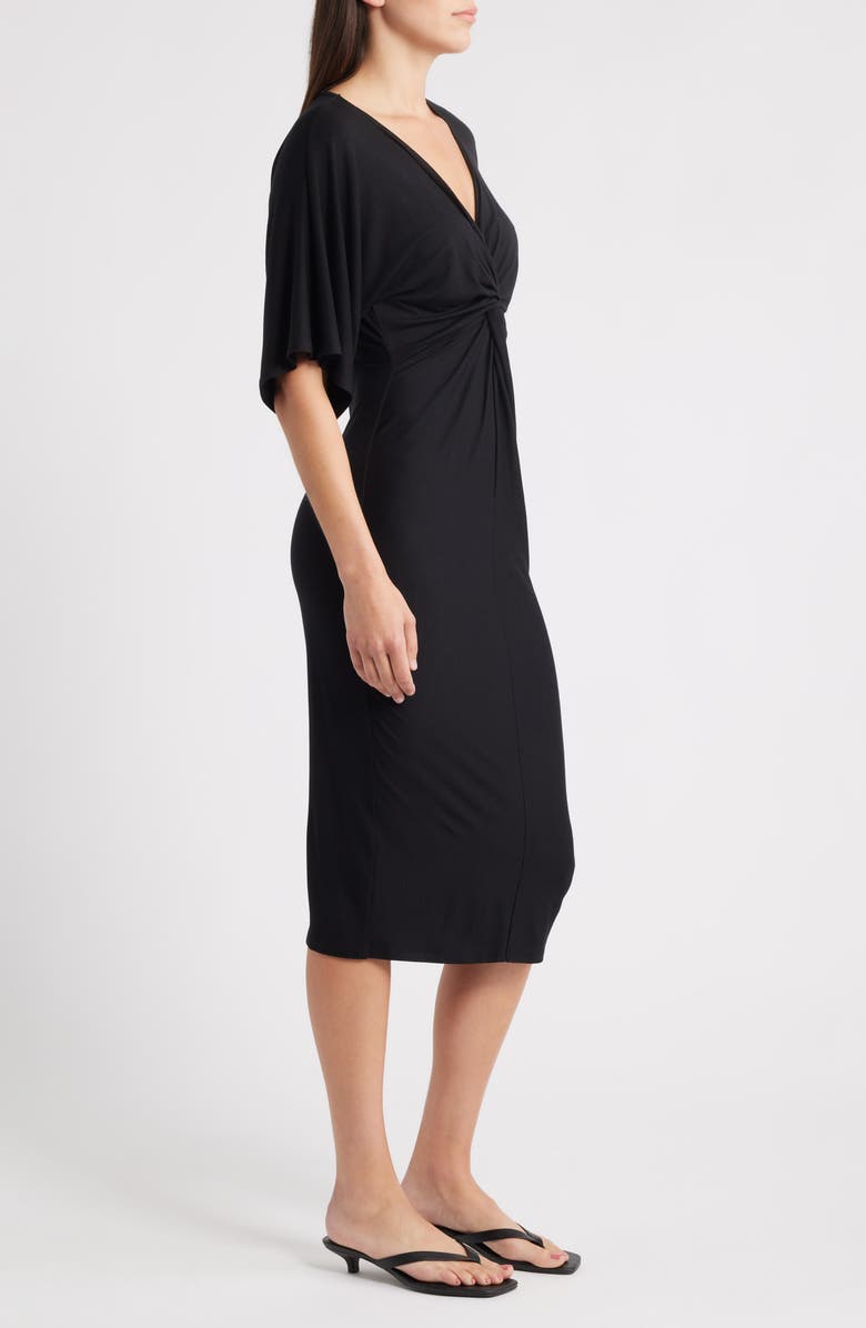 Loveappella Twist Front Knit Midi Dress, Alternate, color, Black