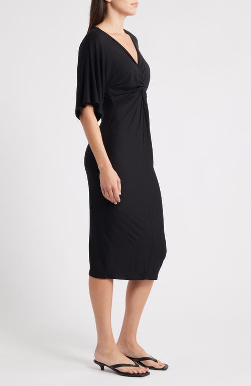 Loveappella Twist Front Knit Midi Dress In Black