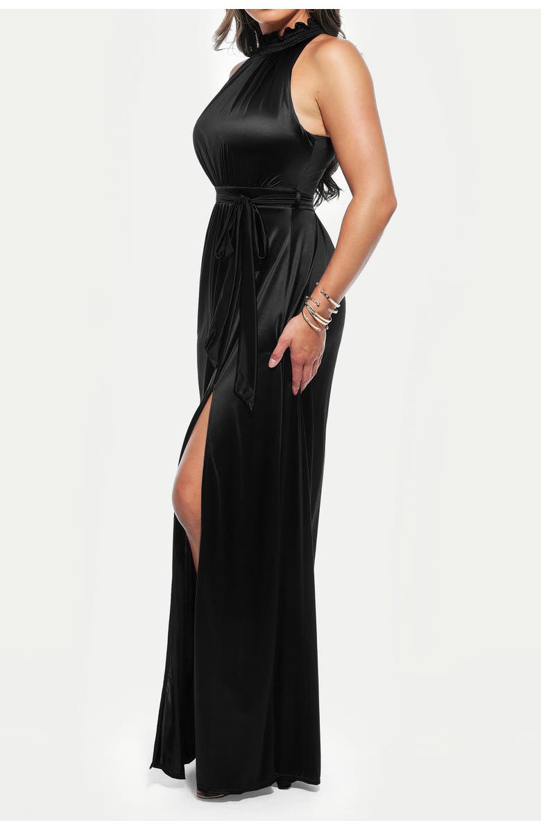 Popilush Built-in Shapewear Draped High Neck Maxi Dress, Alternate, color, Classic Black