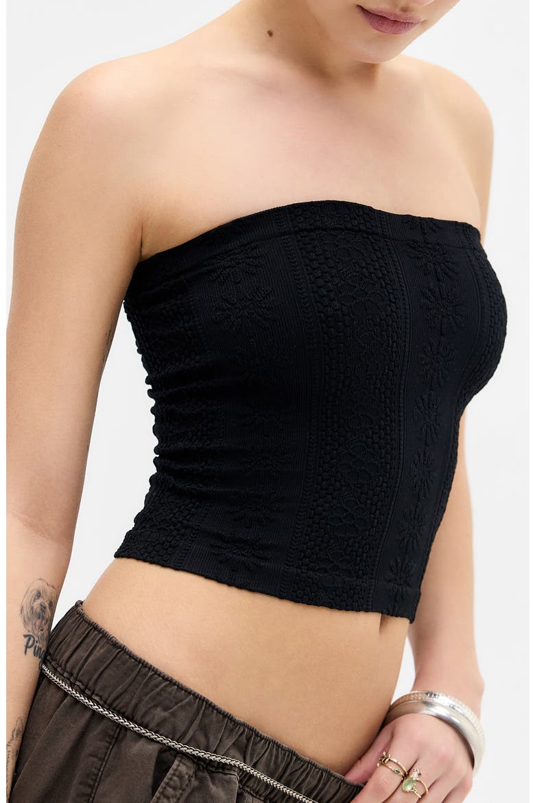 Floral Knit Crop Bandeau Top, Alternate, color, BLACK