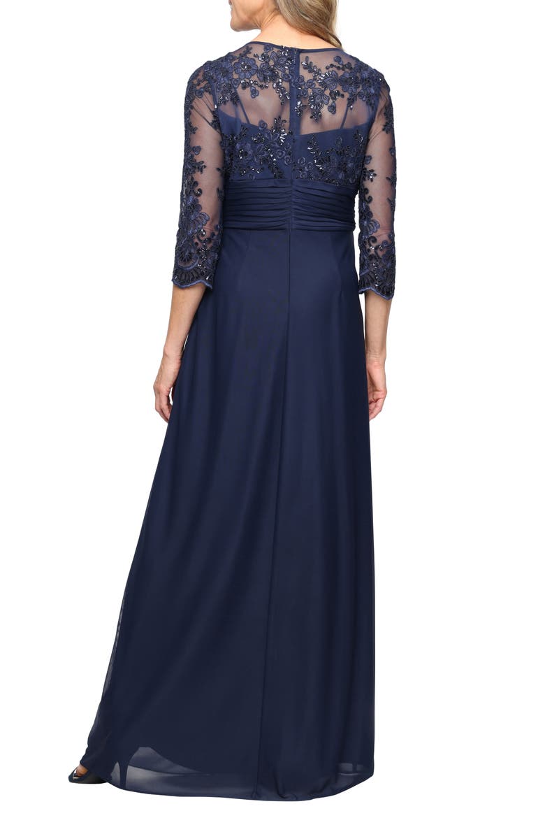 Sequin Embroidered Chiffon Gown, Alternate, color, NAVY