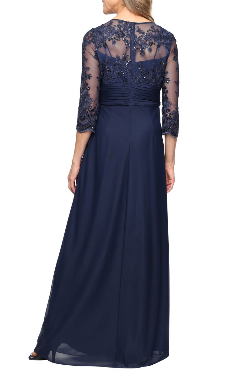 Alex Evenings Sequin Embroidered Chiffon Gown, Alternate, color, Navy