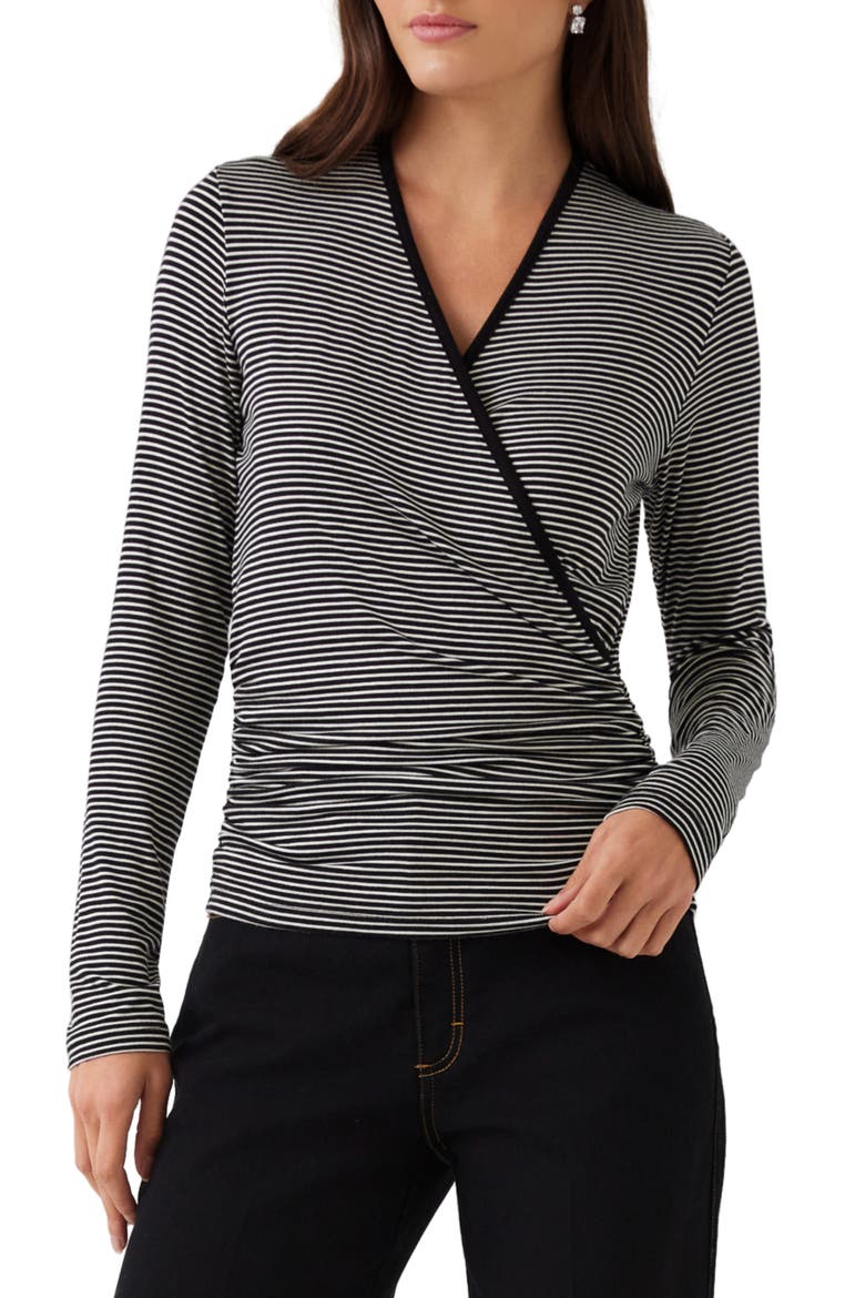 Side Shirred Long Sleeve Surplice Top, Main, color, STRIPE