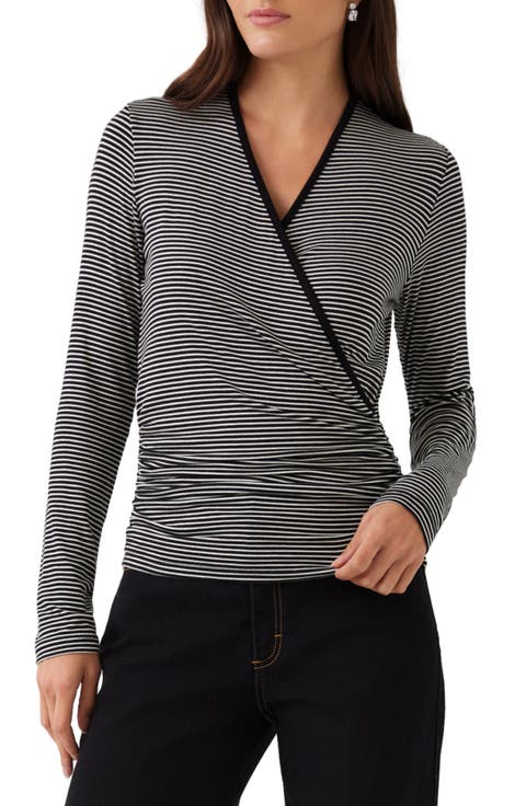 Side Shirred Long Sleeve Surplice Top