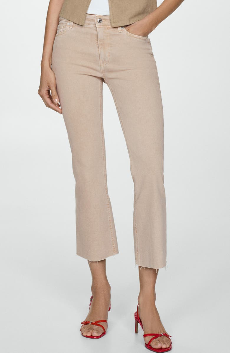MANGO Sienna Raw Hem Crop Flare Jeans, Alternate, color, Sand