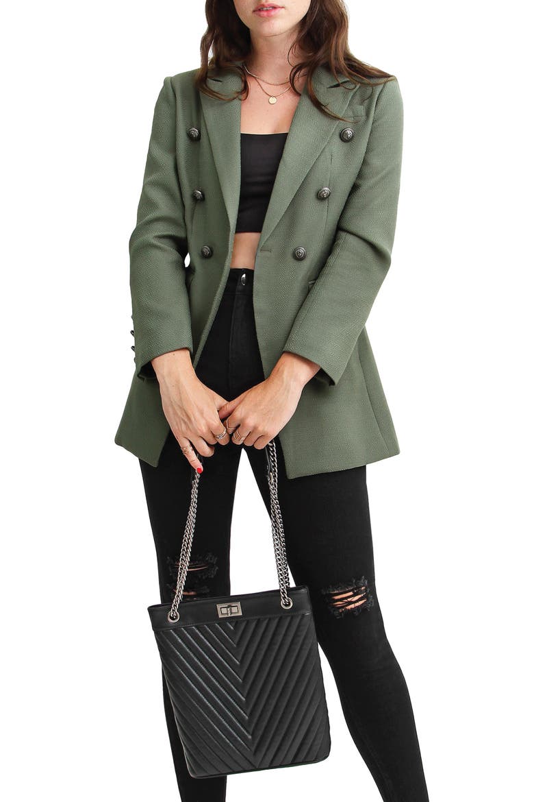 Princess Polly Textured Double-Breasted Blazer, Alternate, color, MILITARY