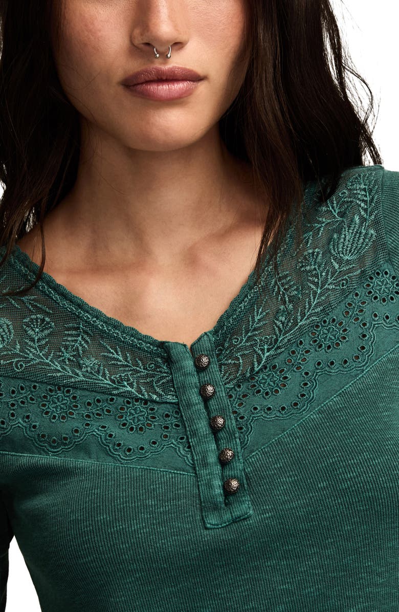 Lucky Brand Lace Yoke Cotton Henley, Alternate, color, June Bug