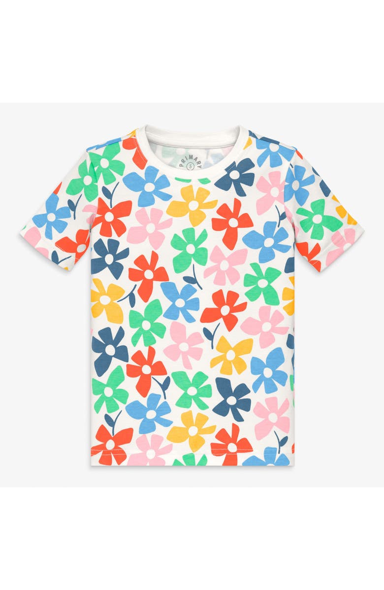 Primary Kids Organic Short Sleeve Pj Top In Rainbow Blooms, Main, color, Ivory Rainbow Spring Blooms