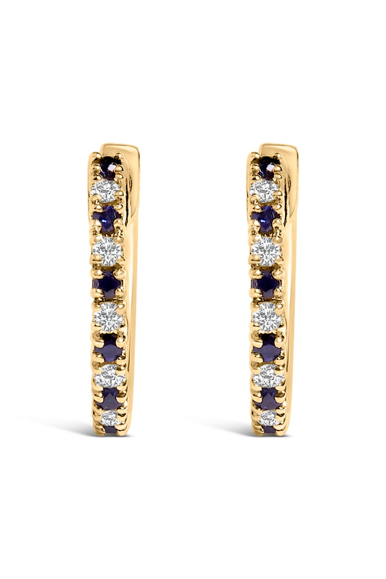 10K Yellow Gold Alternating Blue Sapphire 1/10 Ct Diamond Huggy Hoop Earrings, Alternate, color, Yellow