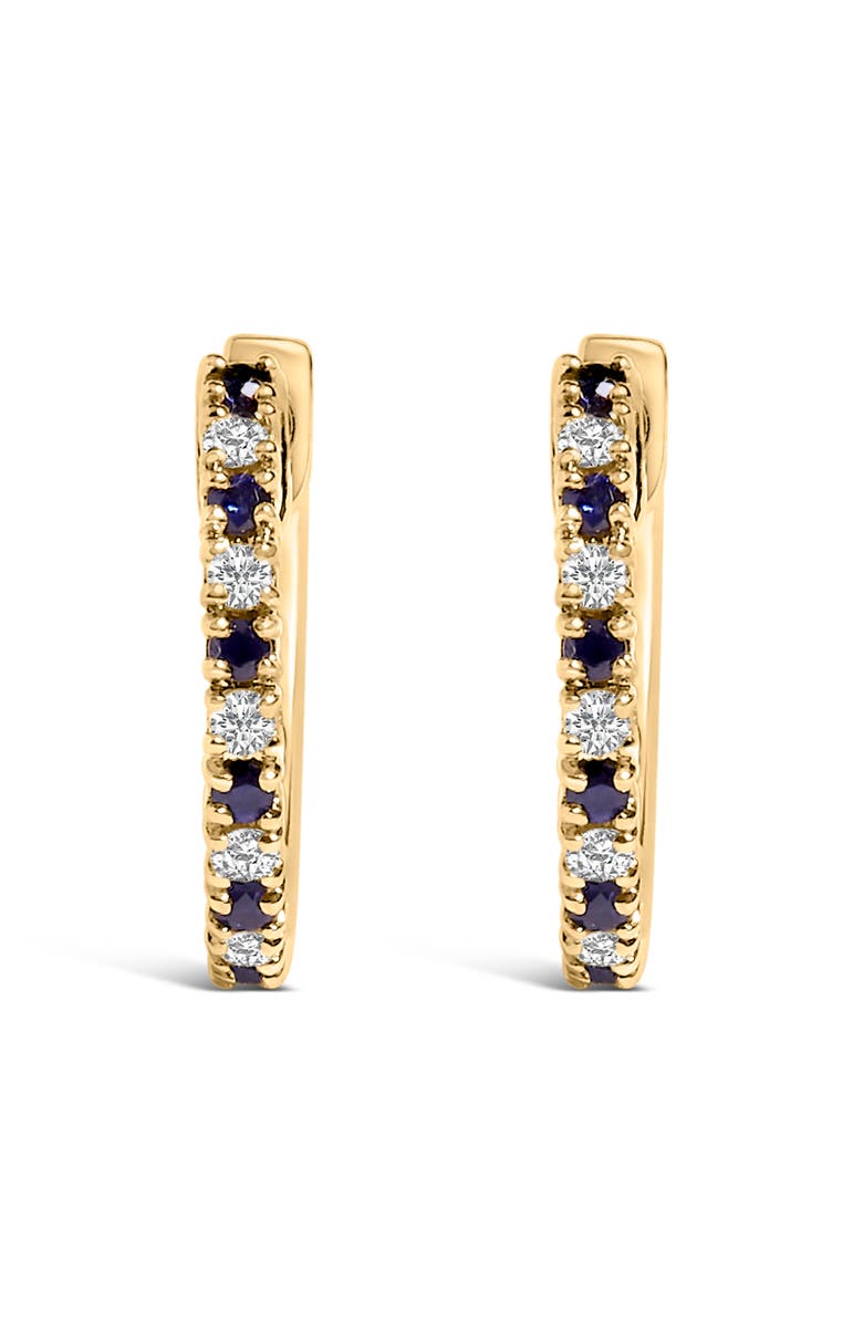Haus of Brilliance 10K Yellow Gold Alternating Blue Sapphire 1/10 Ct Diamond Huggy Hoop Earrings, Alternate, color, Yellow