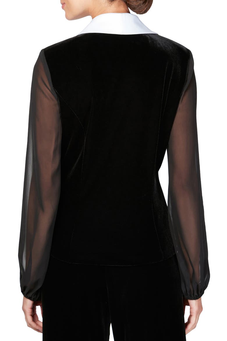 Illusion Sleeve Stretch Velvet Top, Alternate, color, BLK WHT