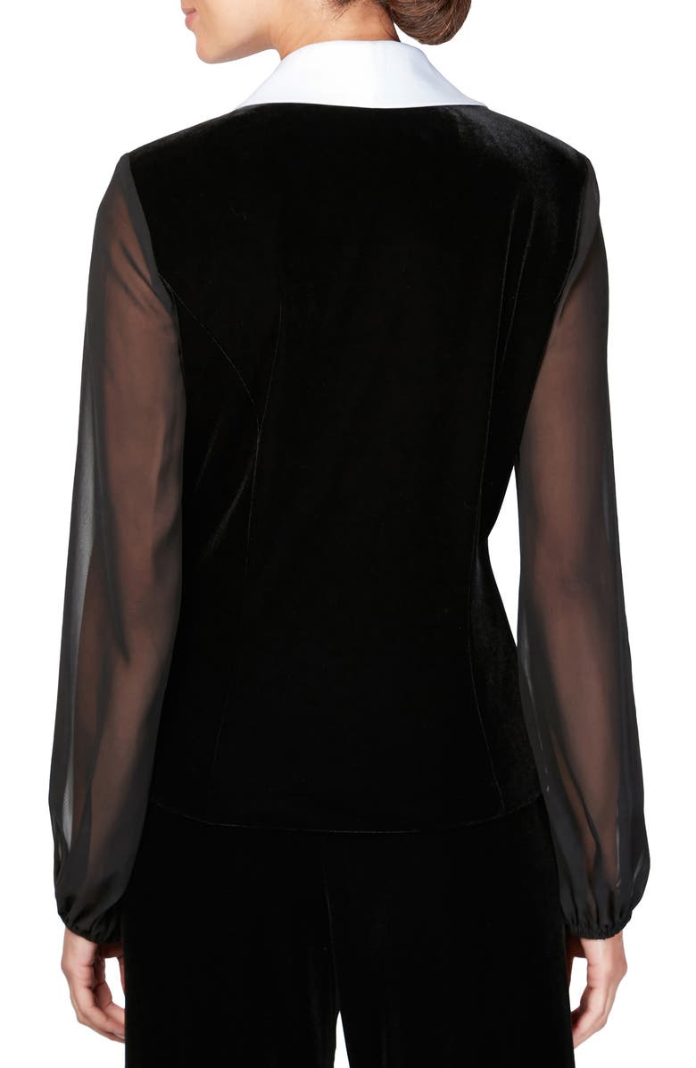 Alex Evenings Illusion Sleeve Stretch Velvet Top, Alternate, color, Blk Wht