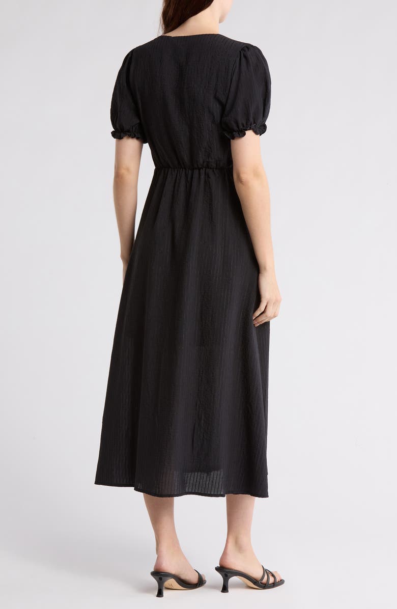 Puff Sleeve Cinched Waist Midi Dress