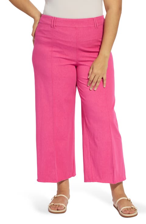 Erin Pintuck Pleat Wide Leg Jeans (Hot Pink) (Plus)