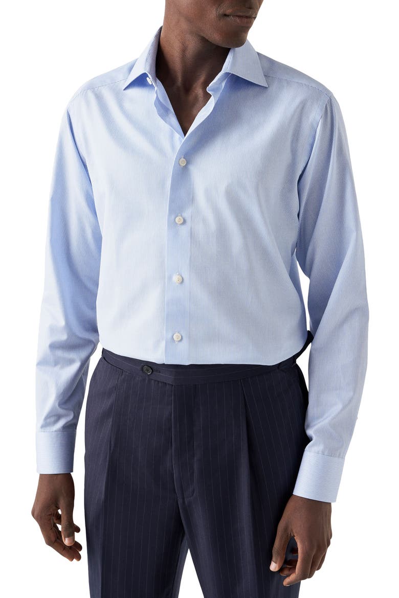 Slim Fit Pinstripe Cotton Twill Dress Shirt, Main, color, LIGHT PASTEL BLUE