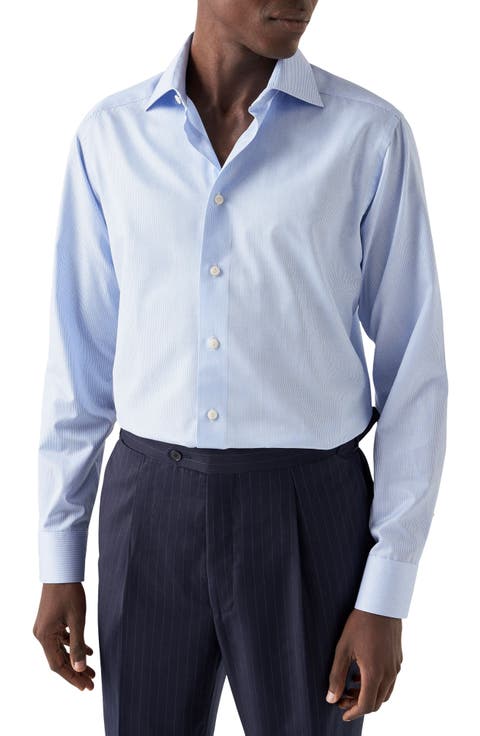 Slim Fit Pinstripe Cotton Twill Dress Shirt (Regular & Big)