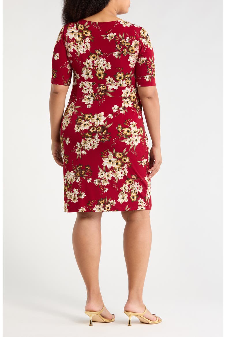Floral Side Ruched Faux Wrap Dress, Alternate, color, CRIMSON