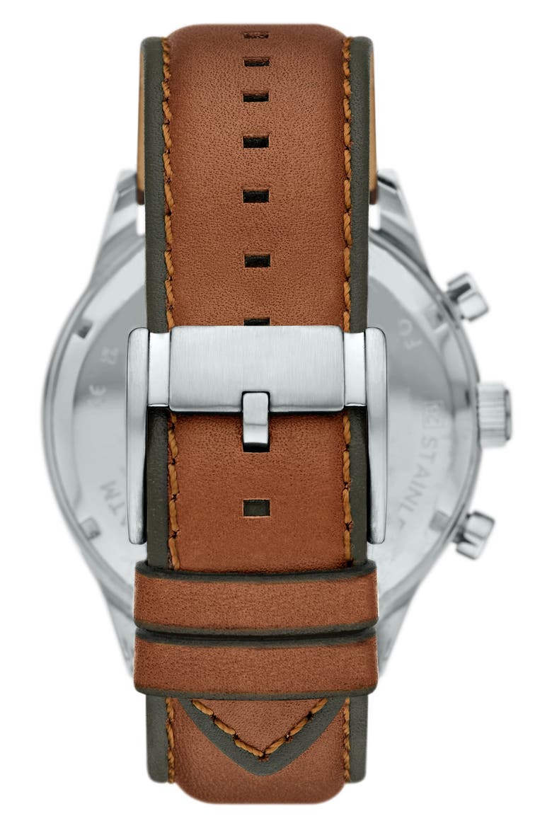 Flynn Leather Strap Chronograph Watch, 48mm, Alternate, color, SILVER