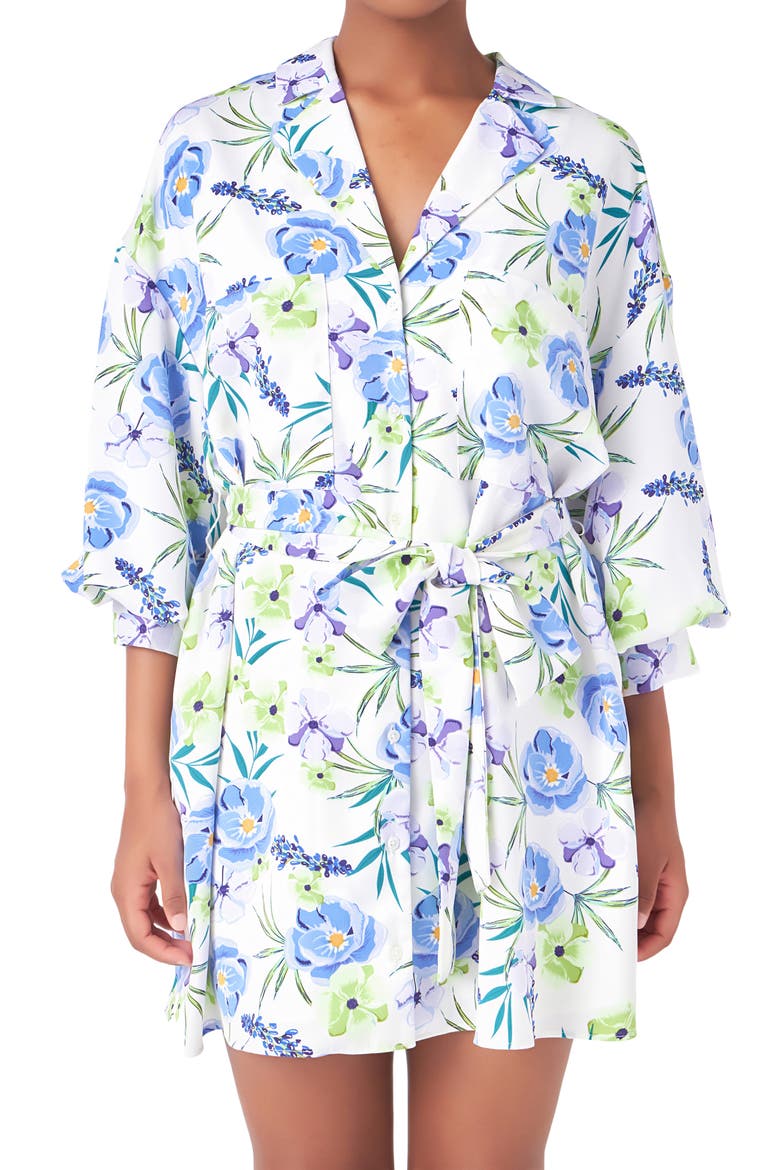 Floral Mini Shirtdress, Alternate, color, BLUE