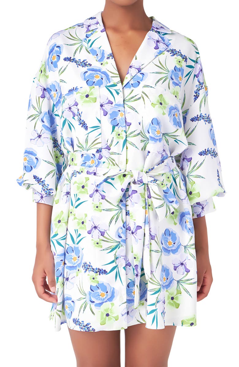 Endless Rose Floral Mini Shirtdress, Alternate, color, Blue