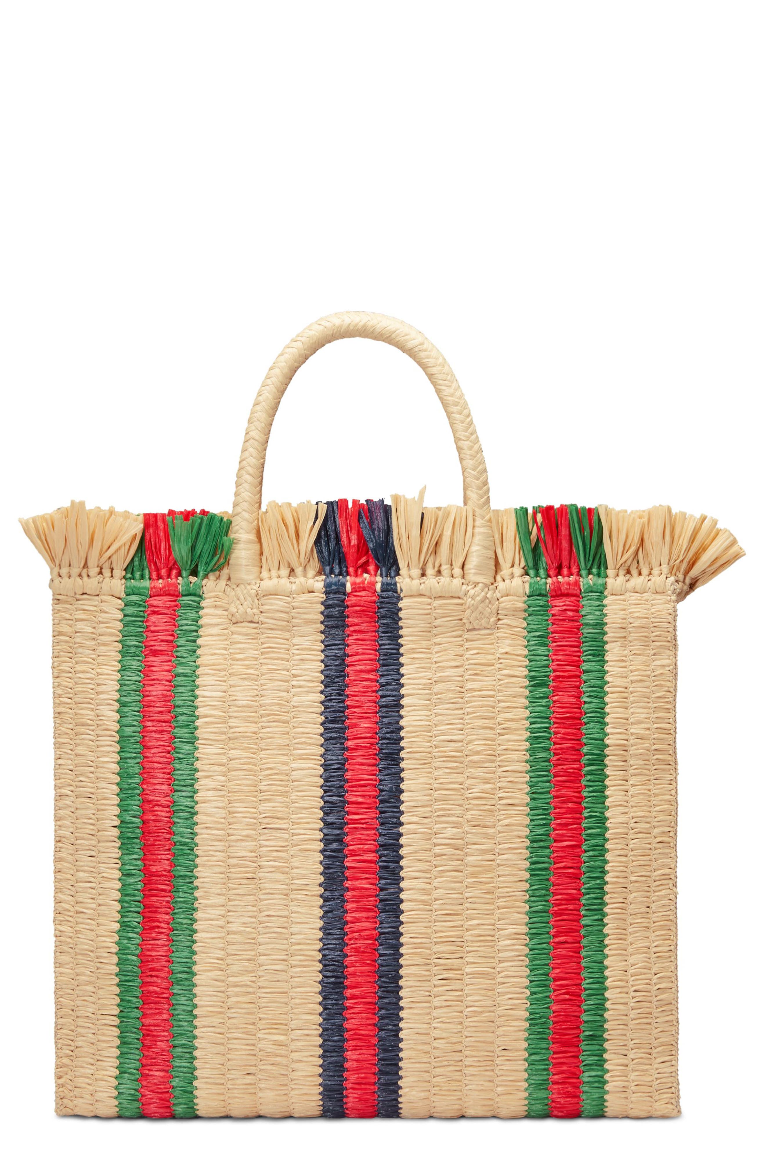 Gucci Web Woven Straw Tote, Main, color, 