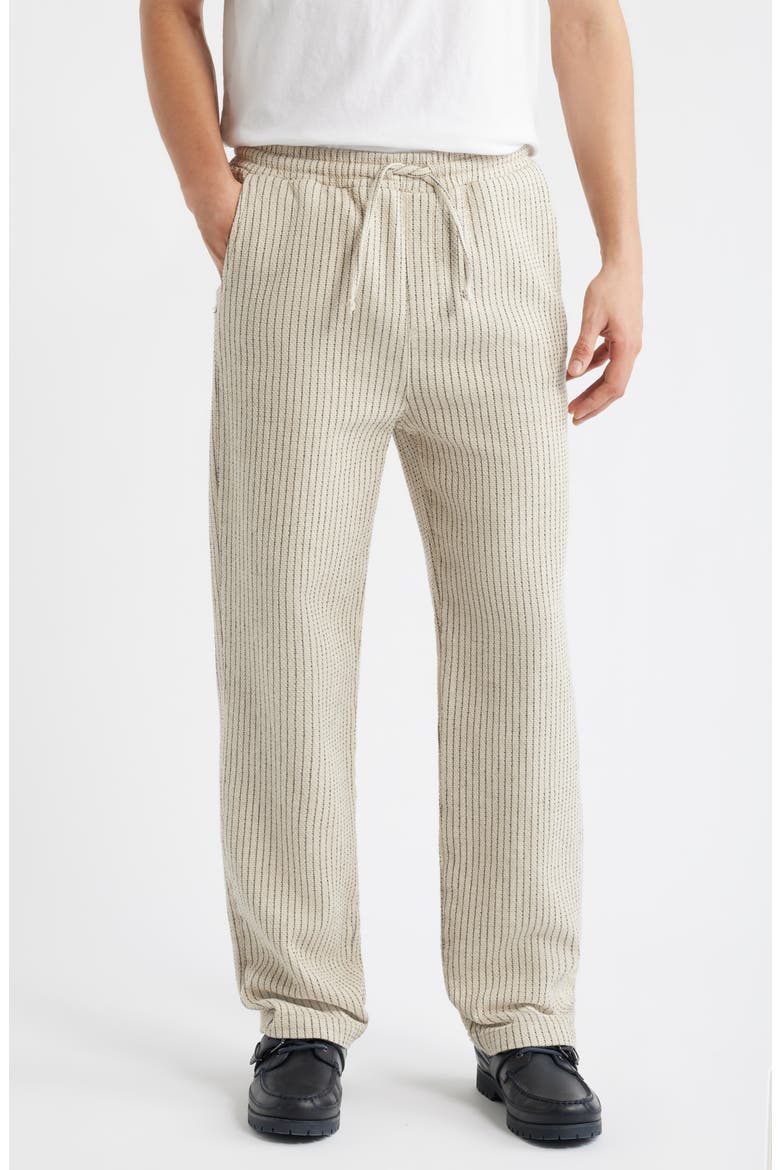 Sorrento Pinstripe Cotton & Linen Drawstring Pants, Main, color, ECRU