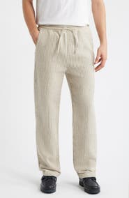 Percival Sorrento Pinstripe Cotton & Linen Drawstring Pants