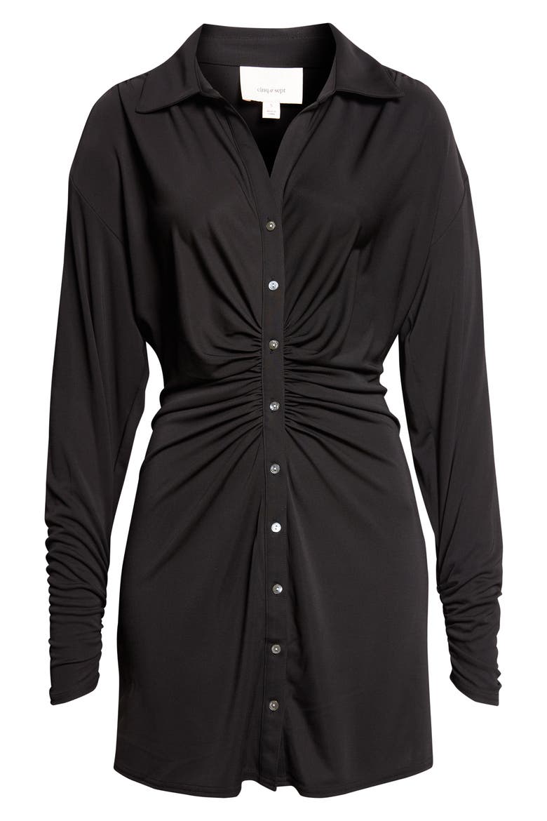 Arden Ruched Long Sleeve Shirtdress, Alternate, color, BLACK