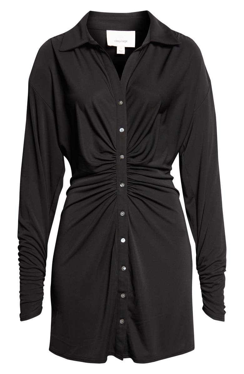 Cinq à Sept Arden Ruched Long Sleeve Shirtdress, Alternate, color, Black