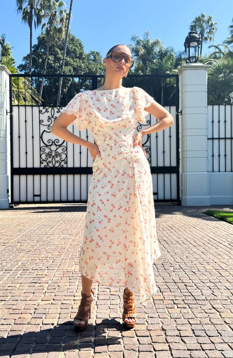 AFRM Vittoria Floral Cowl Back Midi Dress, Alternate, color, Birch Ditsy