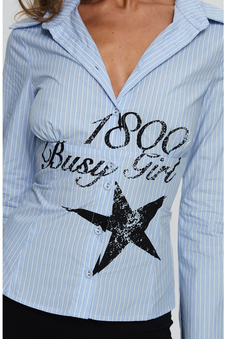 Busy Girl Stripe Cotton Button-Up Shirt, Alternate, color, BLUE STRIPE