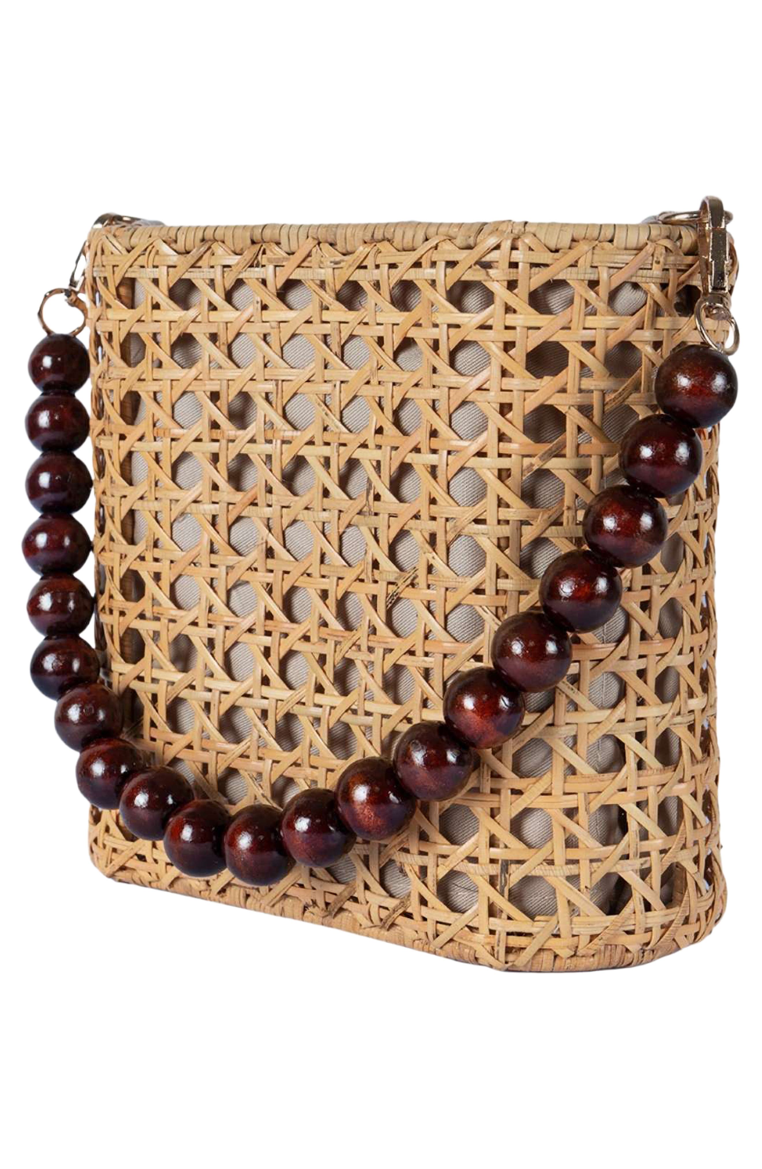 Amalfee Rattan Shoulder Bag, Alternate, color, NATURAL/ WOOD BEAD