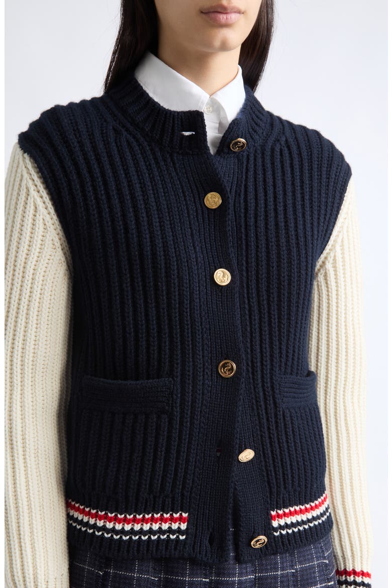 Chunky Cashmere Cardigan, Alternate, color, NAVY/ WHITE