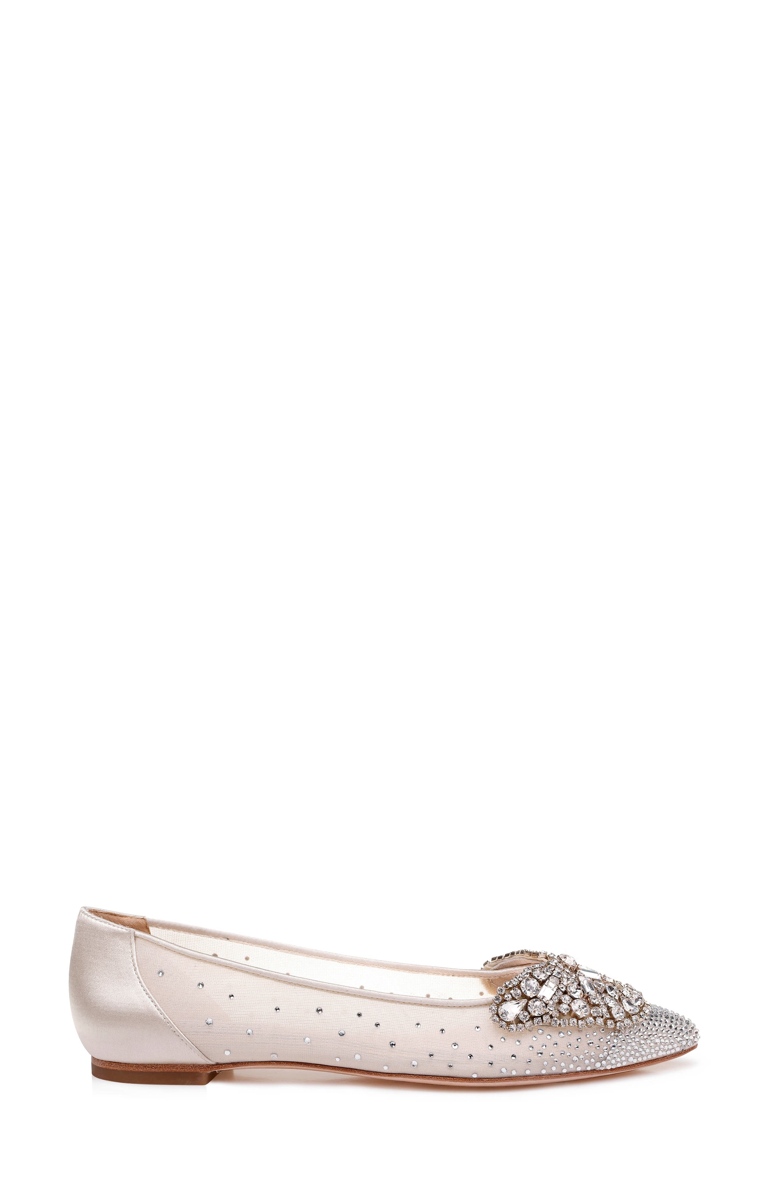 Quinn Embellished Pointed Toe Flat, Alternate, color, IVORY SATIN/ MESH