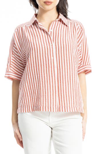 Max Studio Textured Stripe Camp Shirt