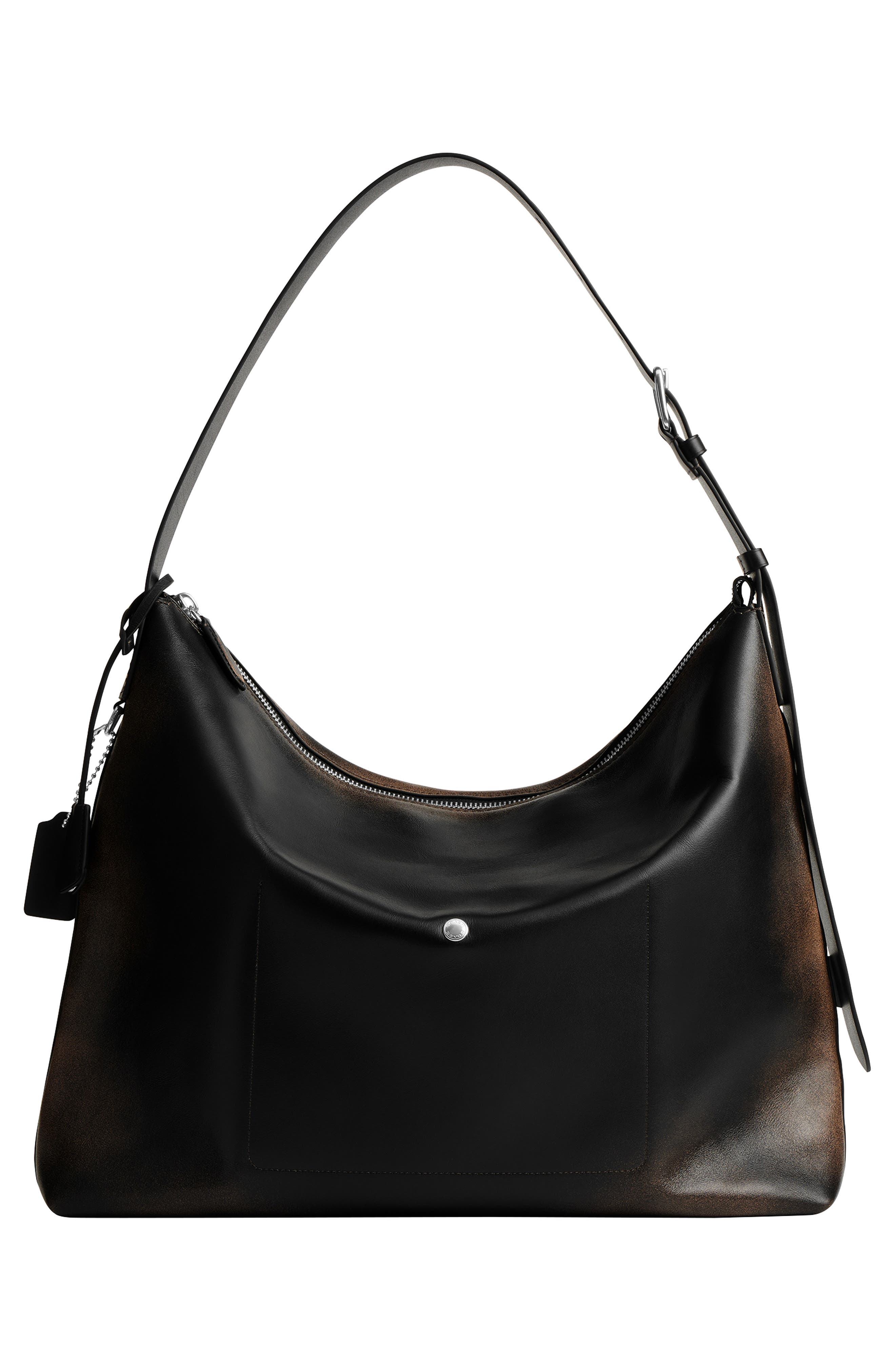 COACH Mott Loved Leather Messenger Bag, Alternate, color, Black/ Light Tan