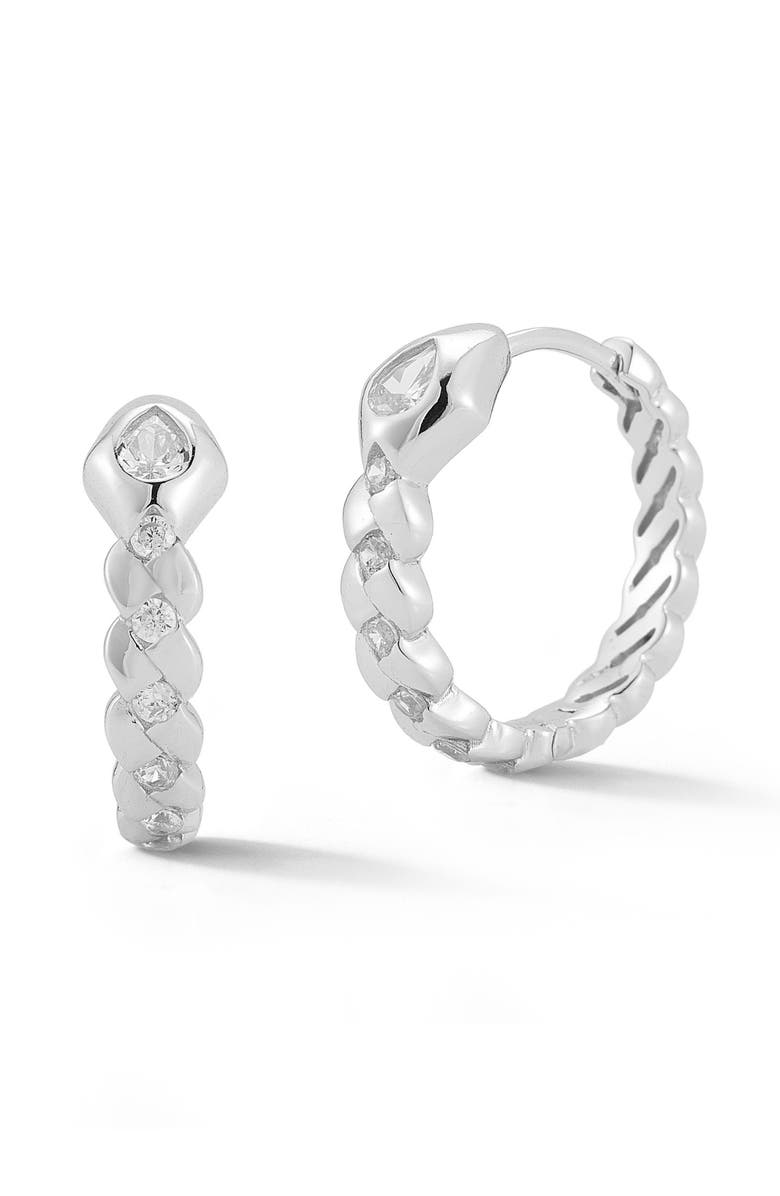 CHLOE AND MADISON Cubic Zirconia Snake Huggie Hoop Earrings, Main, color, Silver