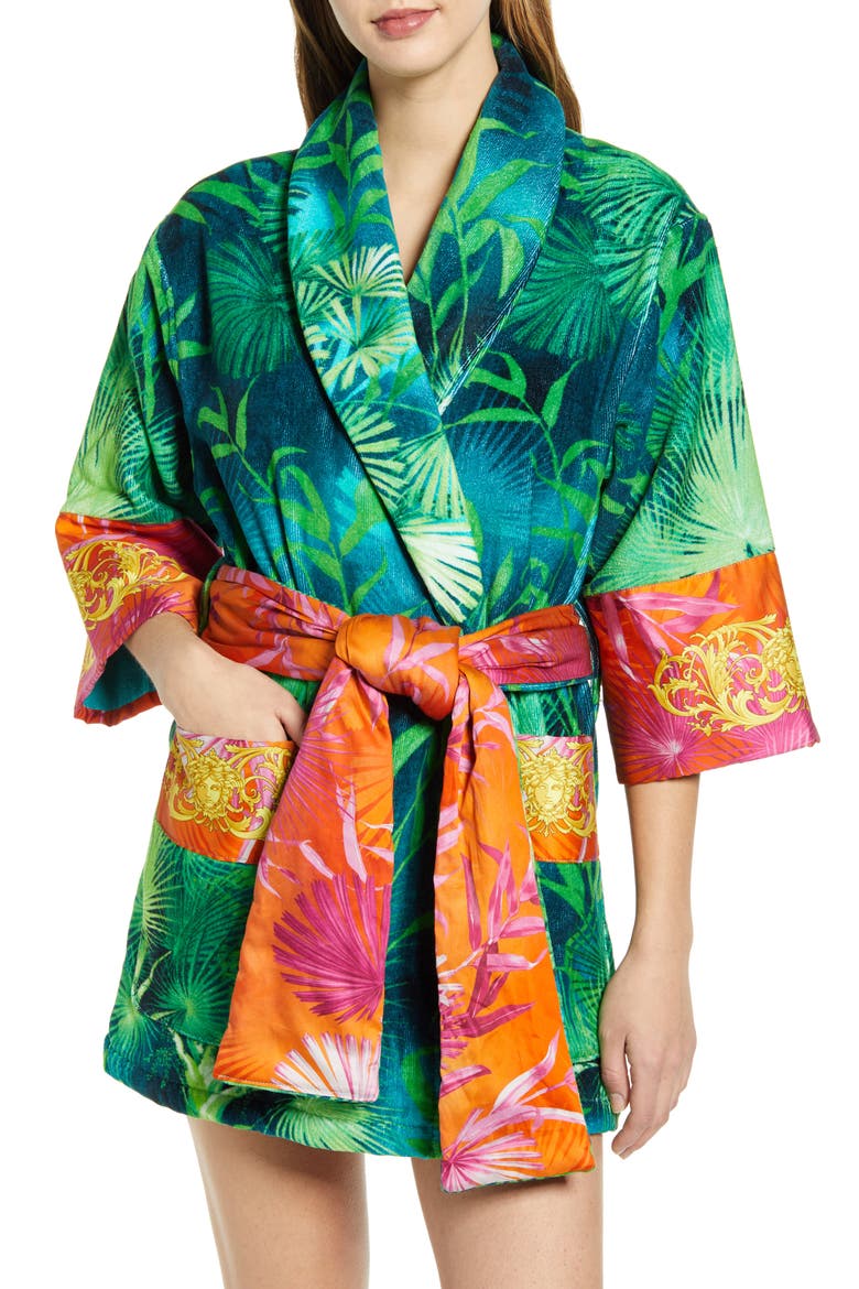 Jungle Print Short Robe, Main, color, GREEN/ PRINT
