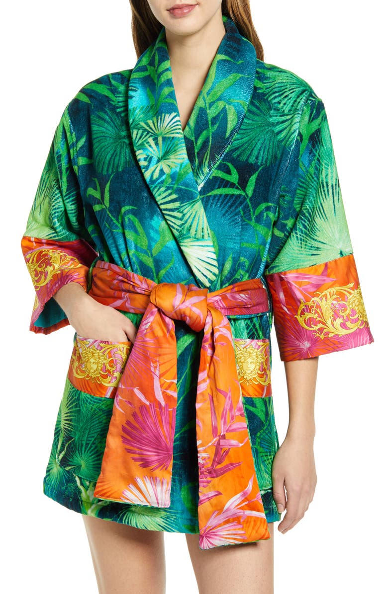 Versace Jungle Print Short Robe, Main, color,