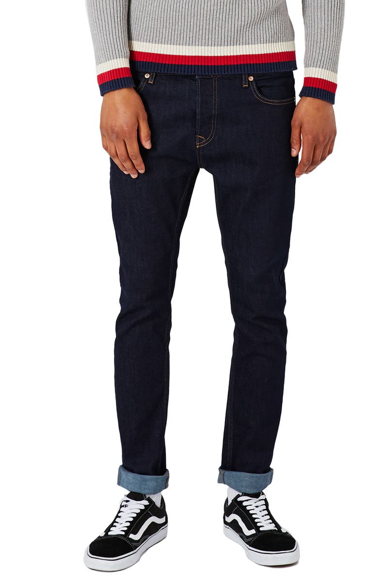 Topman Stretch Skinny Fit Raw Denim Jeans, Main, color,