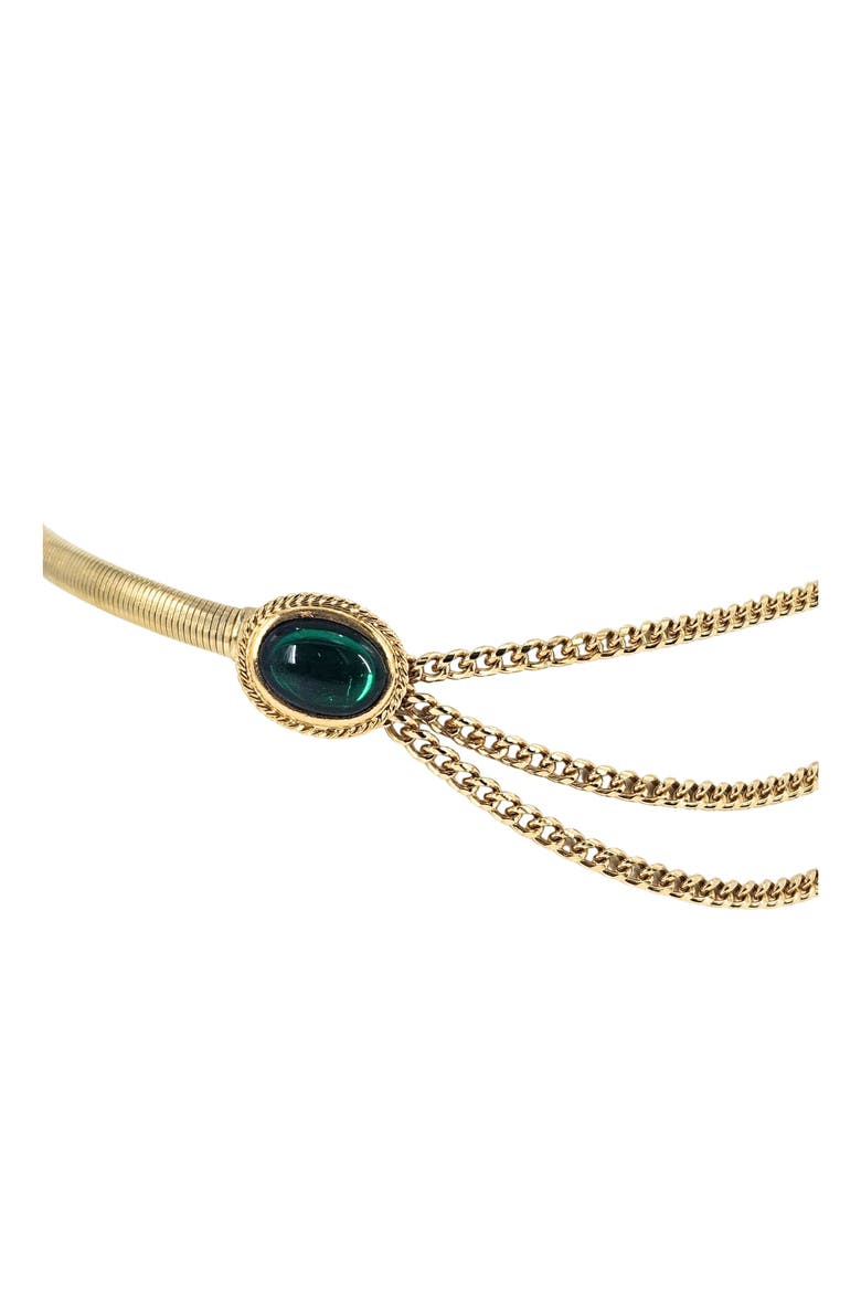 Vintage 1970s Stretch Belt with Cabochons & Draped Chains, Alternate, color, green