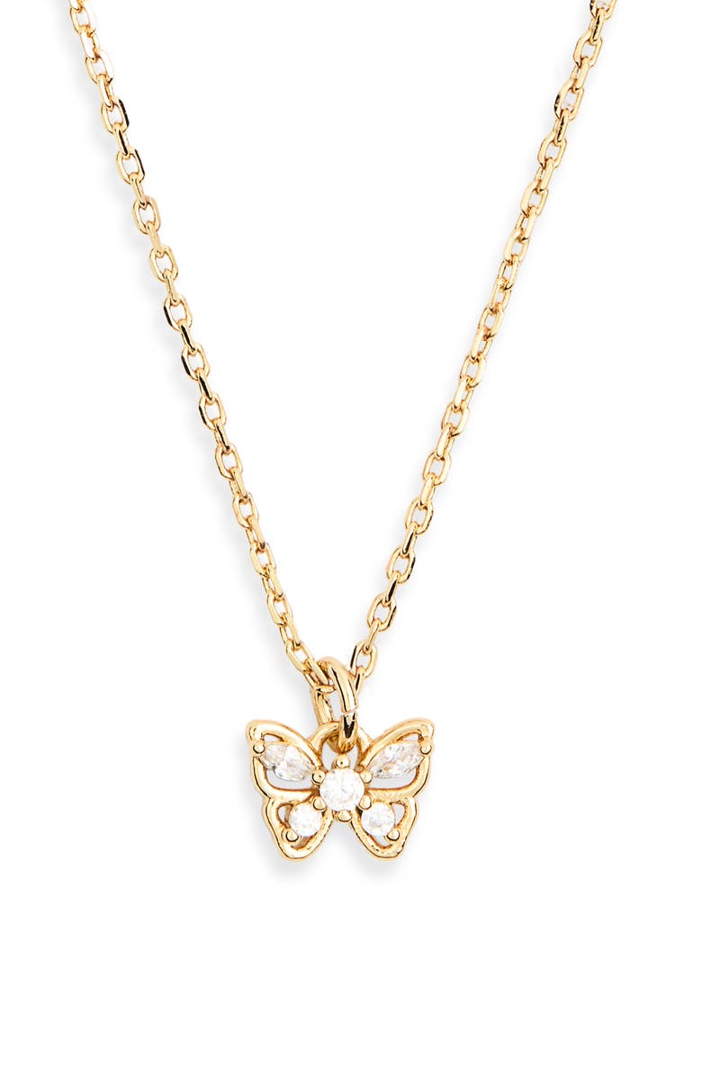Kate Spade New York butterfly pendant necklace, Alternate, color, Clear/ Gold