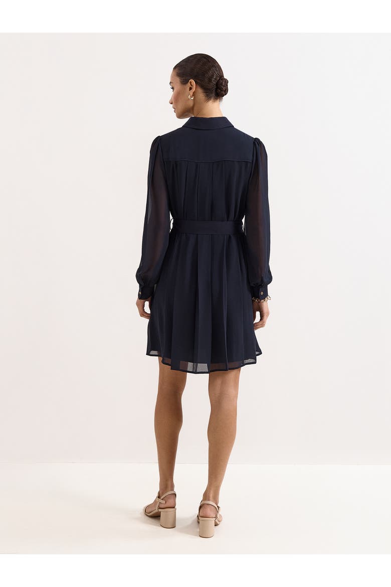 Pleated Zip Shirt Mini Dress, Alternate, color, Navy
