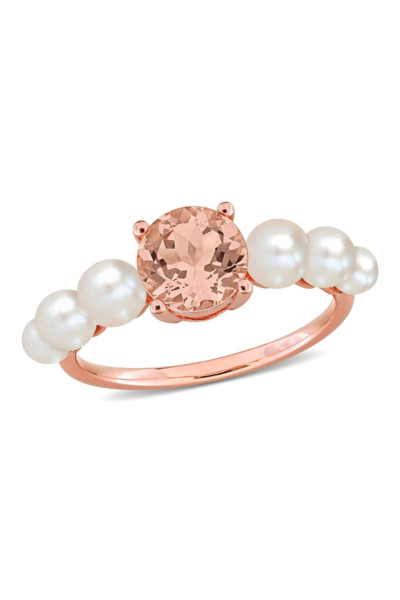 Morganite & Cultured Pearl Ring 10k, Main, color, Morganite
