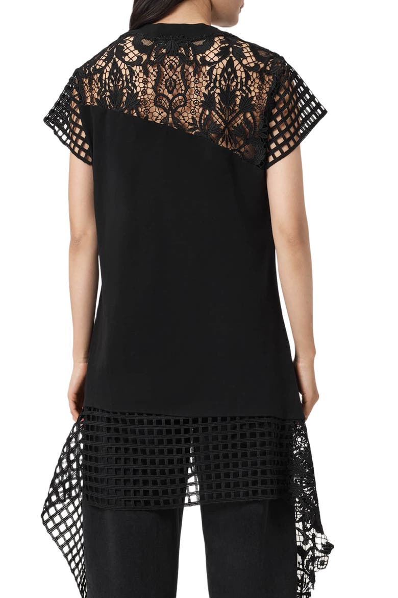 Zala Asymmetric Crochet Dress, Alternate, color, BLACK