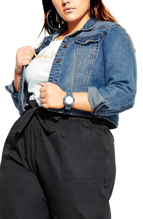 Crop Denim Jacket (Plus Size)